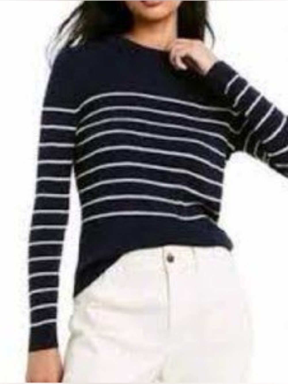 Nili Lotan Navy & White Striped Crewneck Sweater Cotton Cashmere Wool Size Small